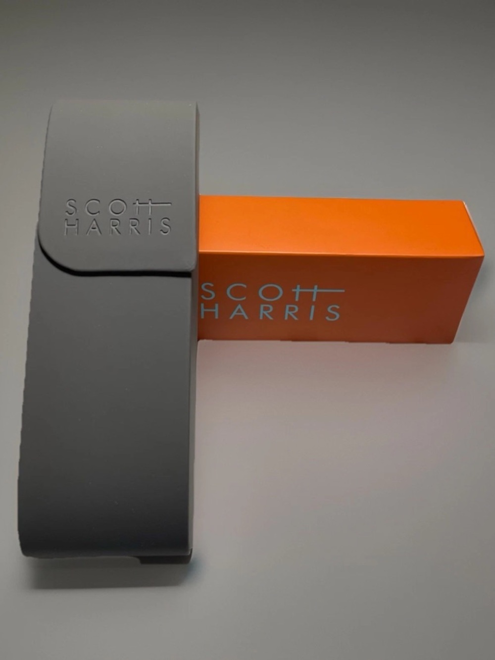 Scott Harris Matte Gray Slide Eyeglass Case w/ Bright Orange Interior With Box